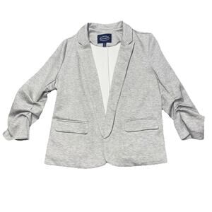 Scoop Womens Blazer Scuba Knit Stretch with Scrunch Sleeves Heather Grey Size XL